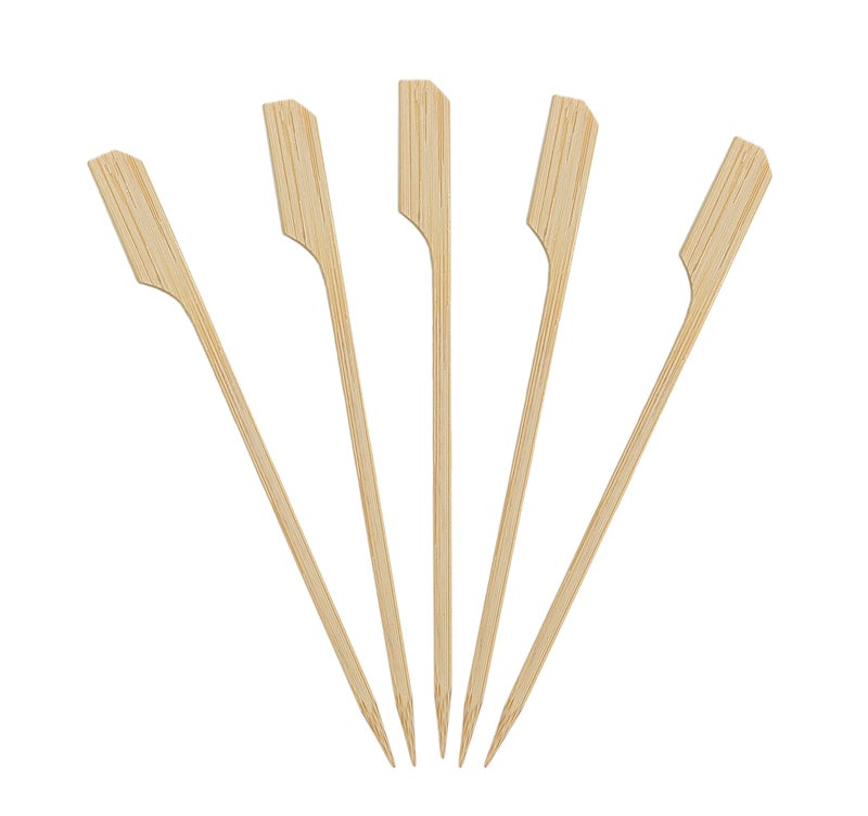 KingSeal 500 Count | KingSeal Natural Green Bamboo Wood Paddle Picks, Skewers for Appetizers and Cocktails, 4.5 Inches - 5 Packs of 100 - Image 1
